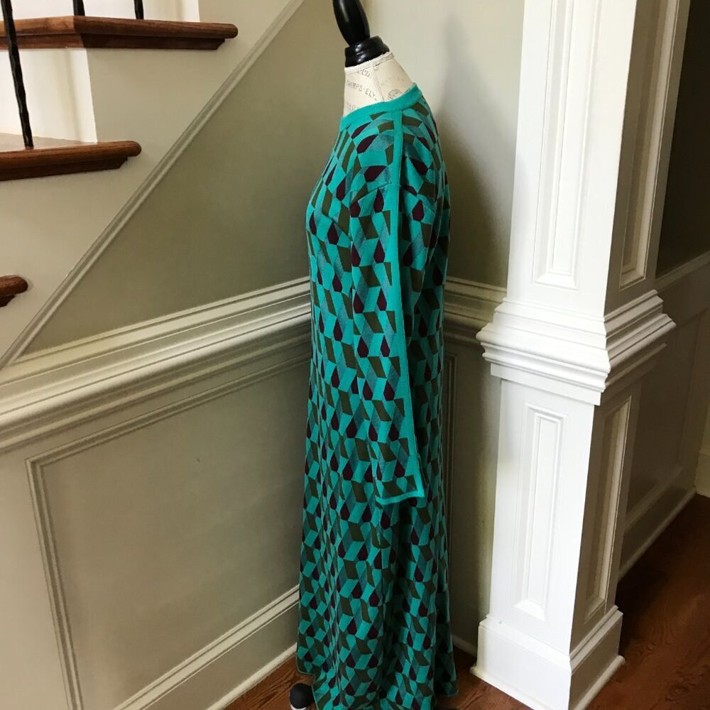 NWT La DoubleJ Diamonds Jacquard Knit Maxi Dress Womens Large Green Crew Neck - Picture 11 of 13